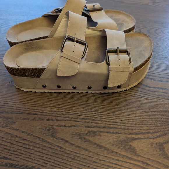 Altar'd State Serena Cream Buckle Faux Suede Platform Sandals - Picture 2 of 6